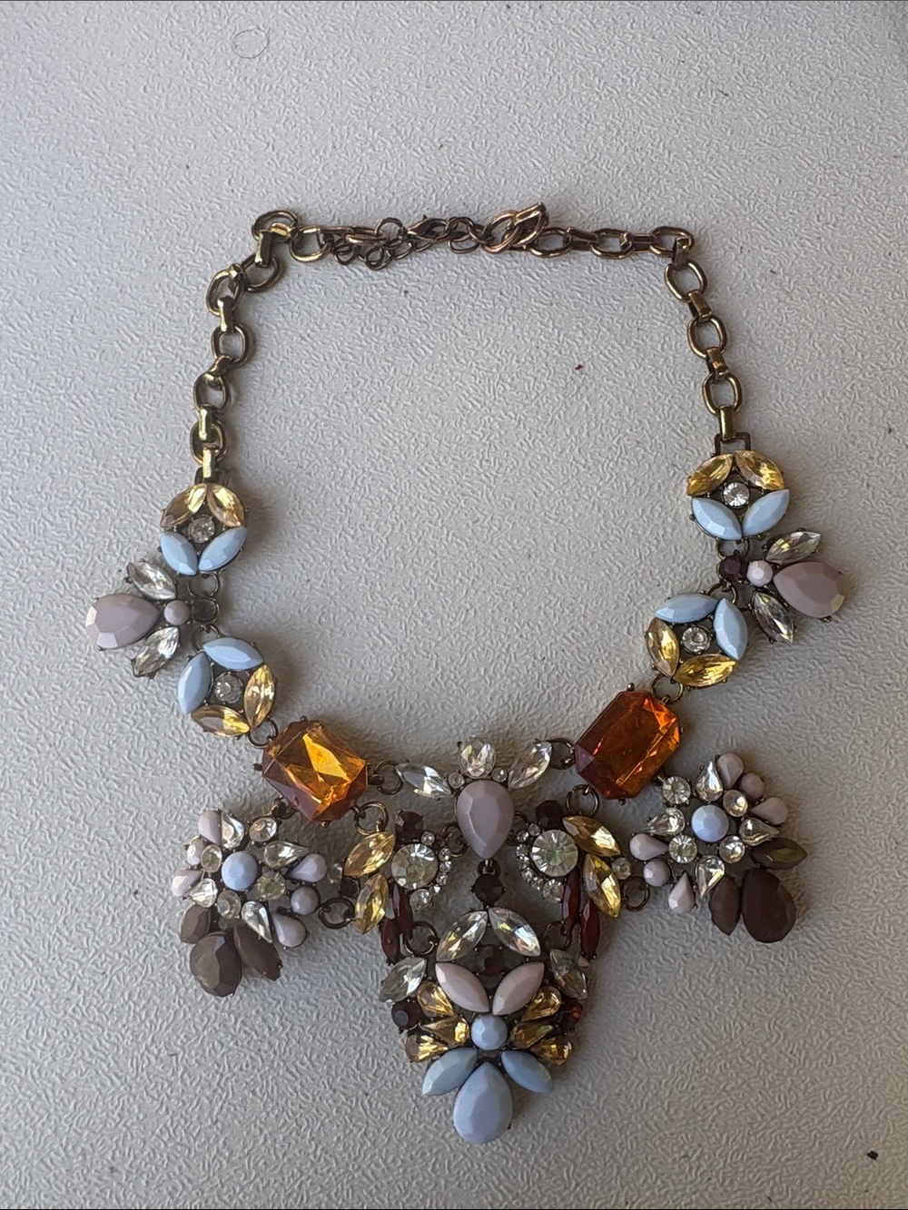 Pastel Blue, Amber & Cream Crystal Statement Necklace
